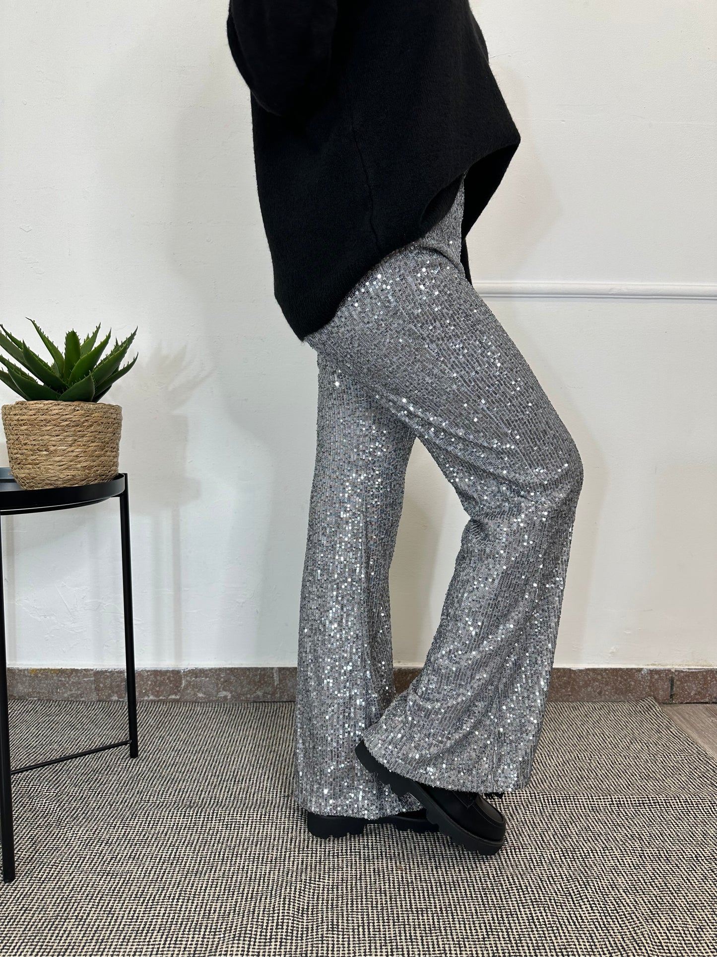 Panta paillettes argento