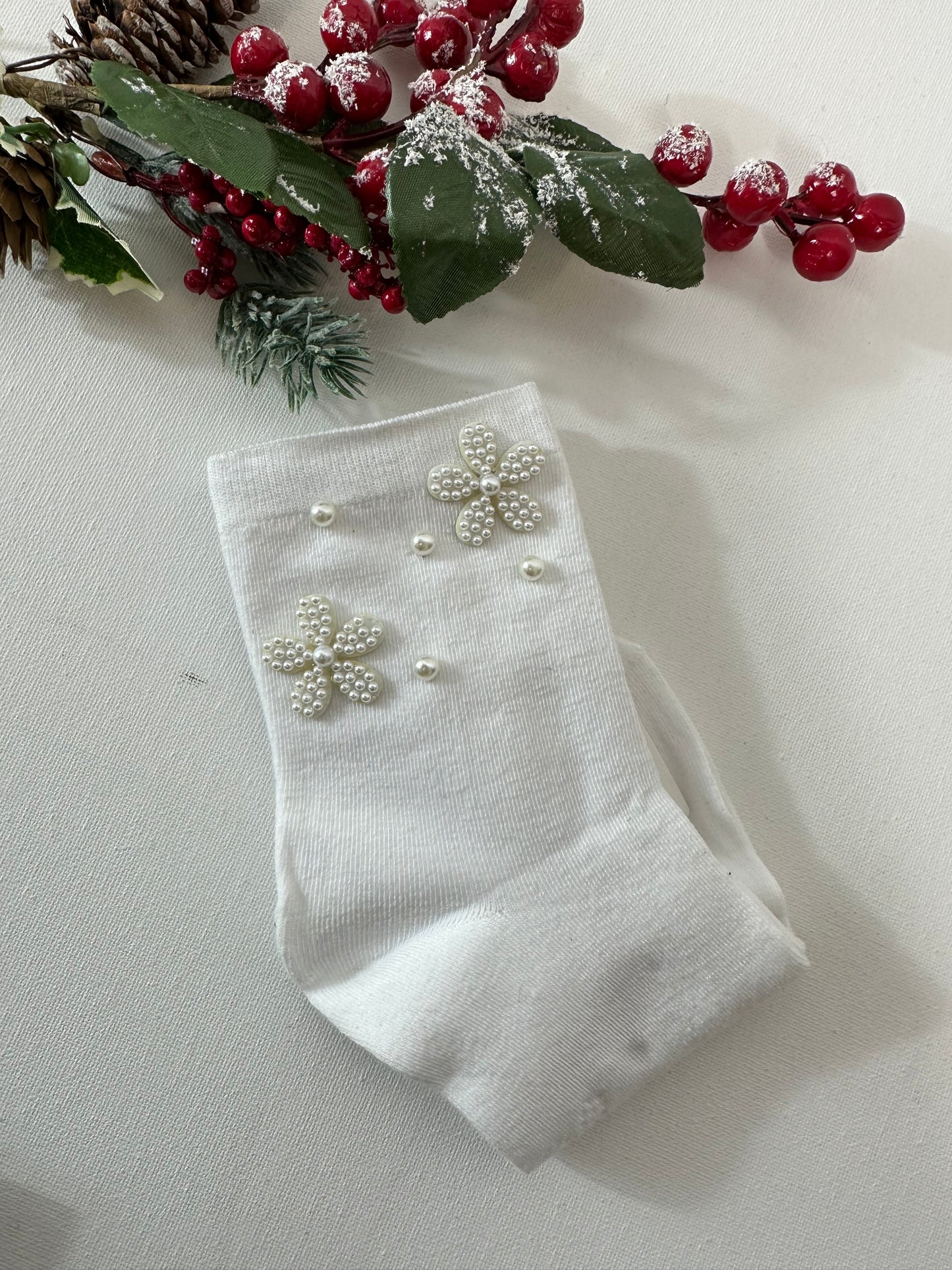 Calzino fiore con perla