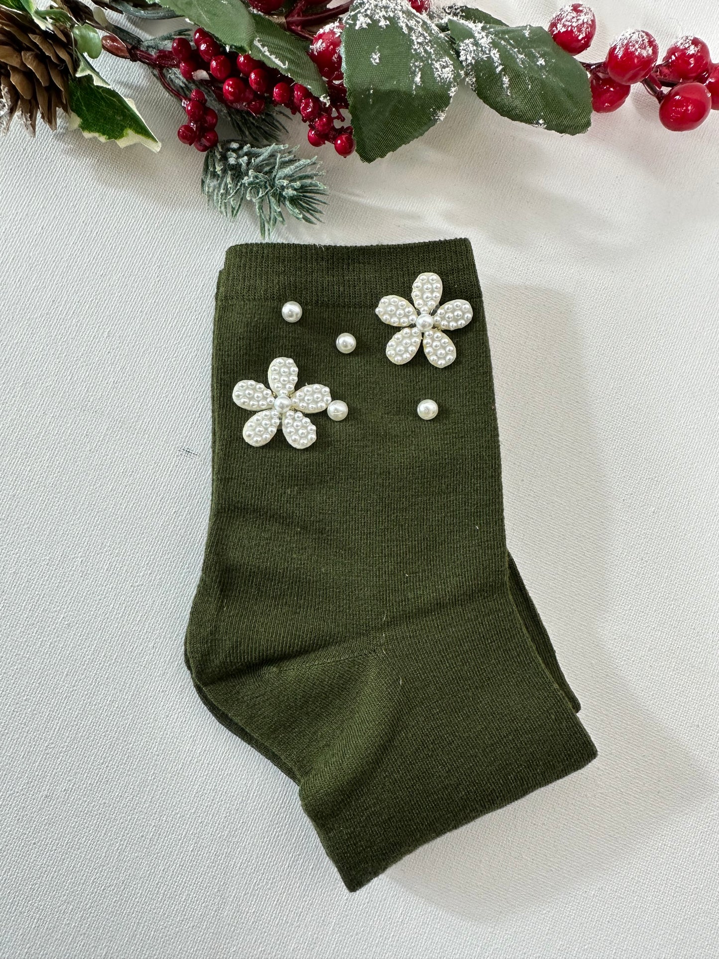 Calzino fiore con perla