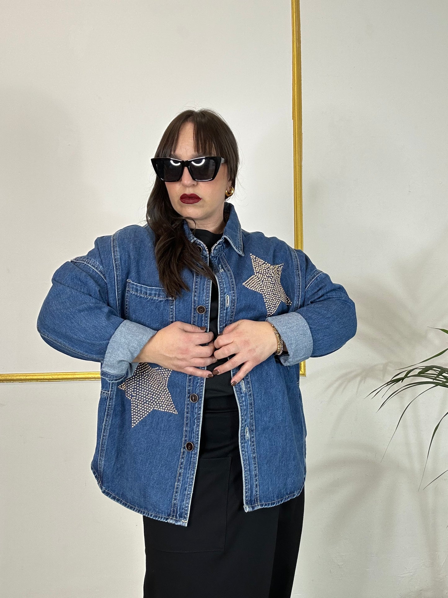 Camicia Jeans Custom – Stelle & Teschio Gold