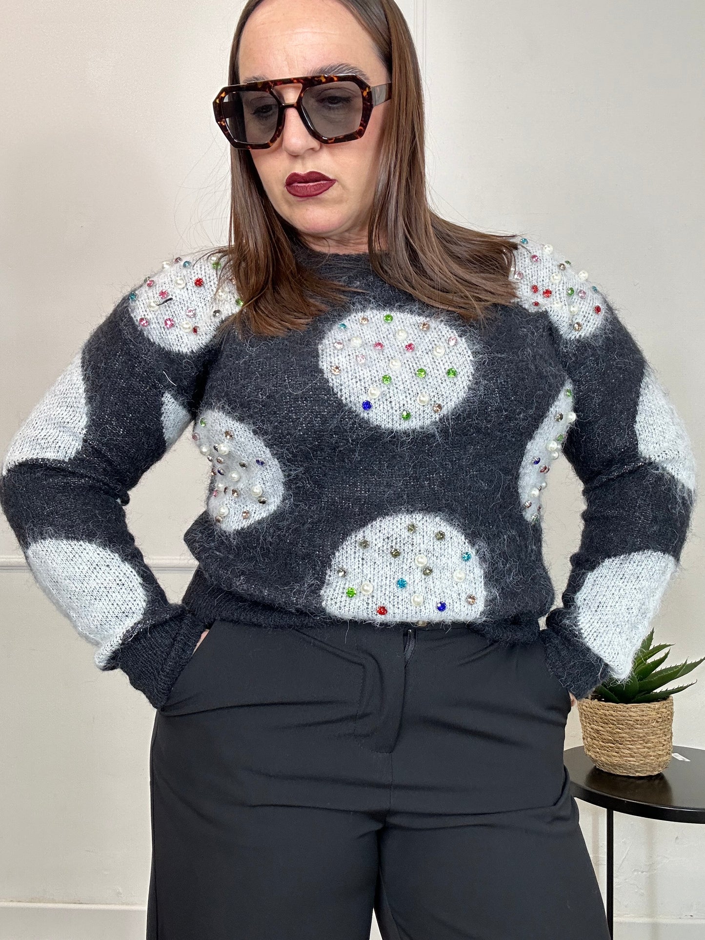 Maglia pois con strass