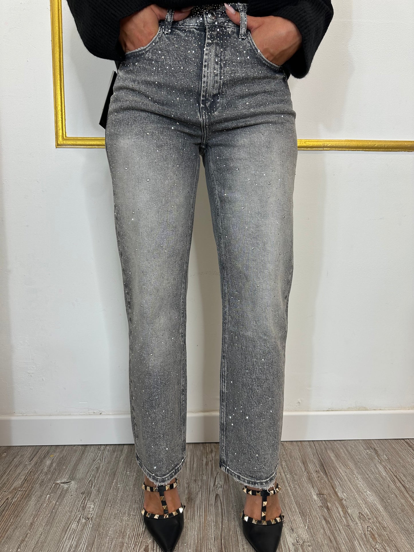 JEANS GRIGIO CON STRASS