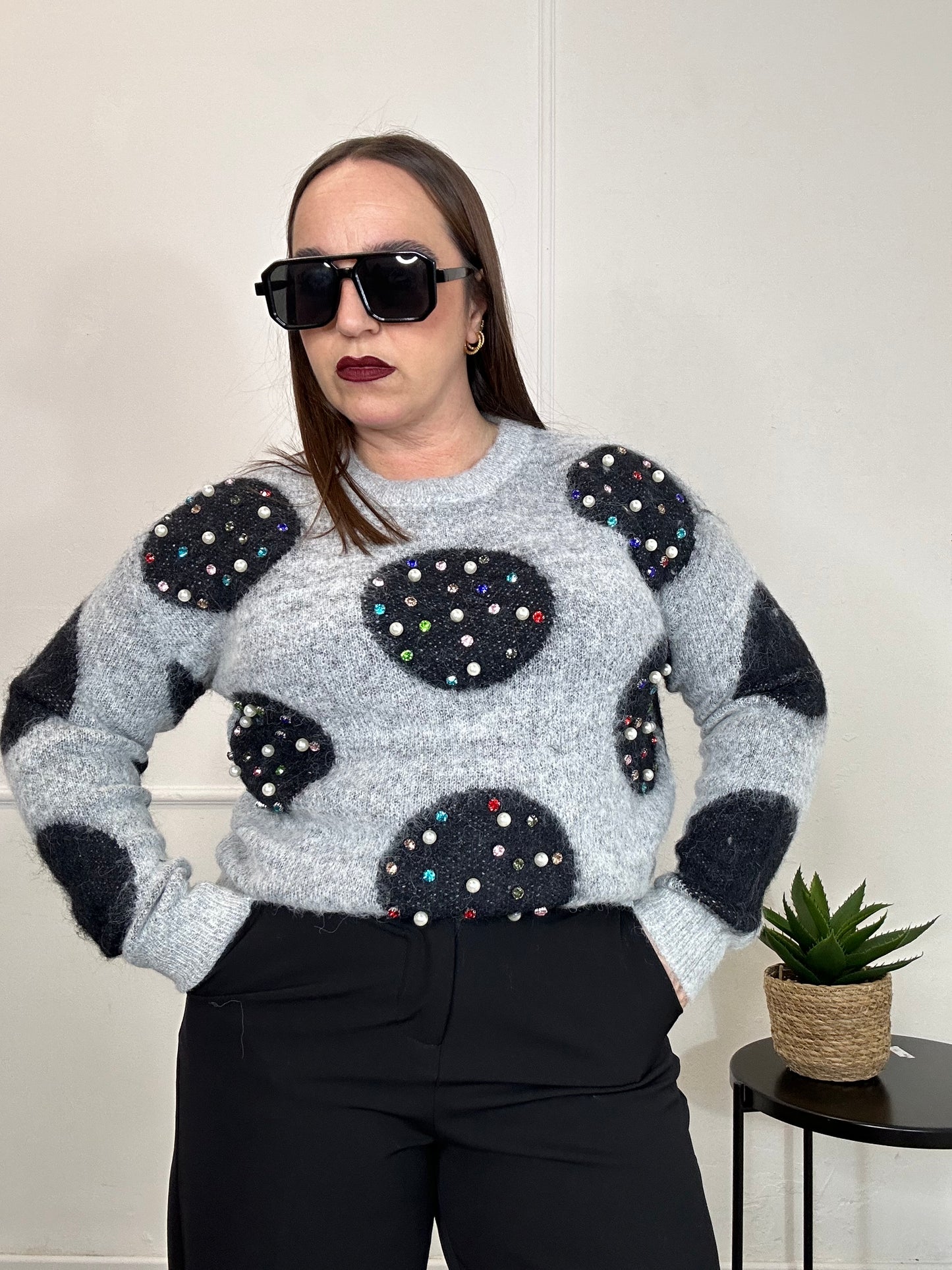 Maglia pois con strass