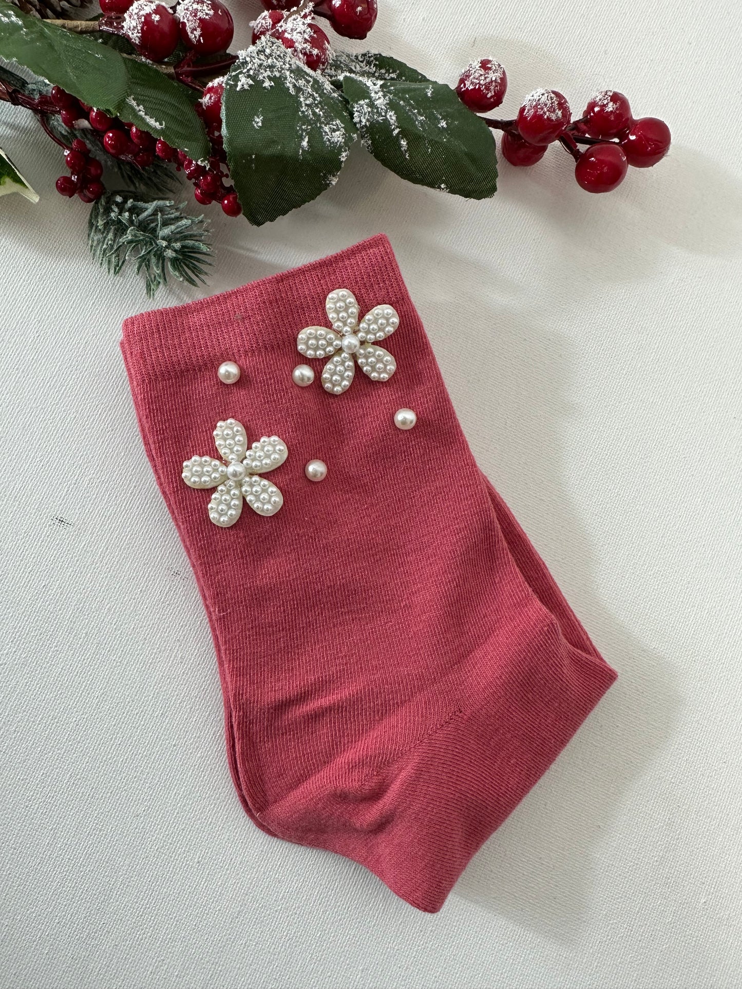 Calzino fiore con perla