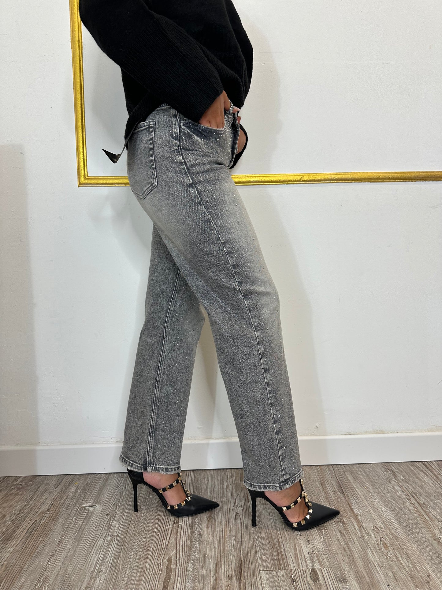 JEANS GRIGIO CON STRASS
