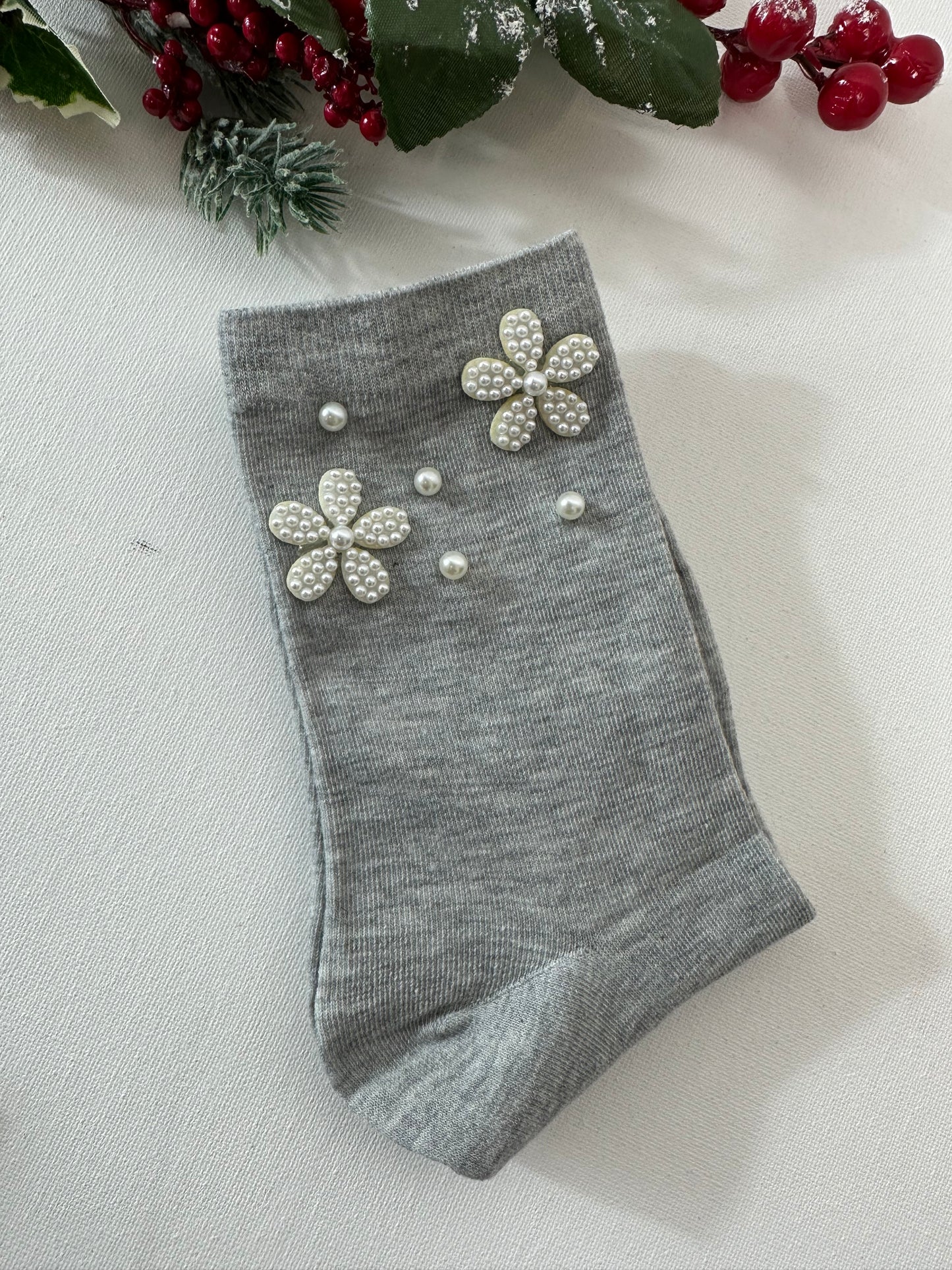 Calzino fiore con perla
