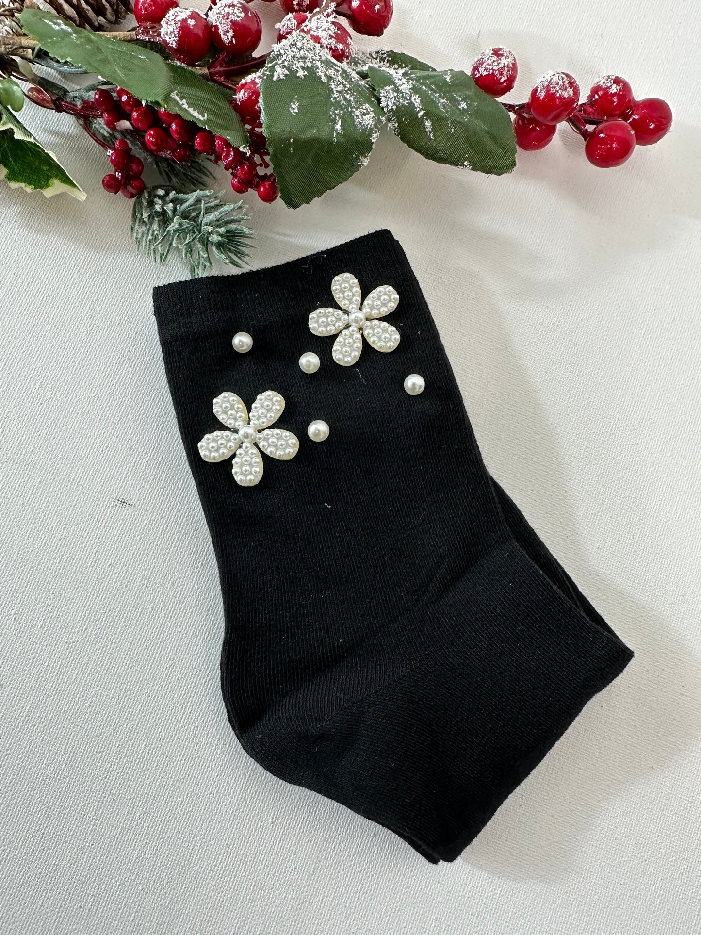 Calzino fiore con perla