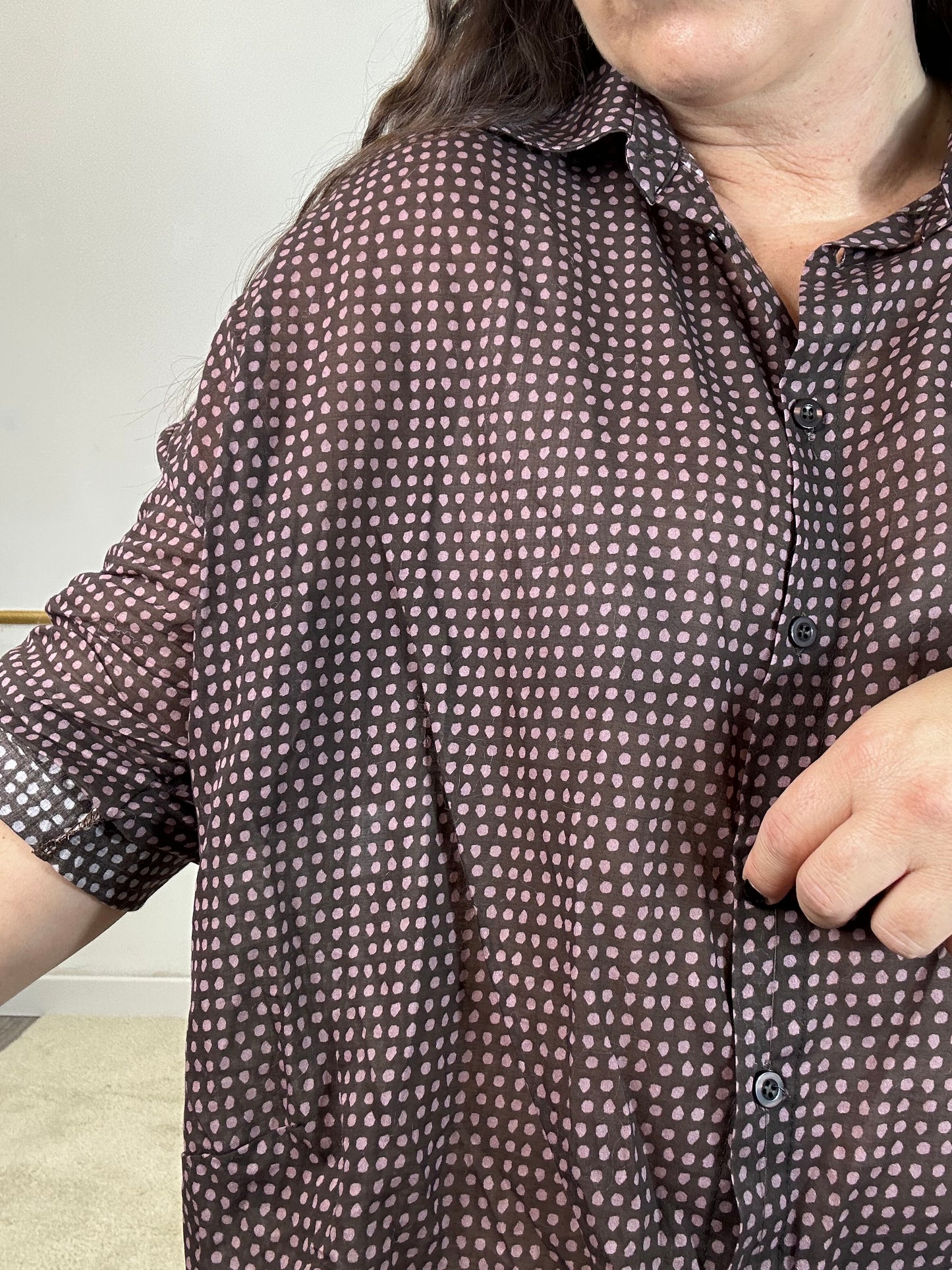 CAMICIA POIS MARRONE/ROSA