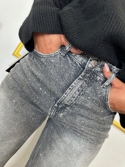 JEANS GRIGIO CON STRASS