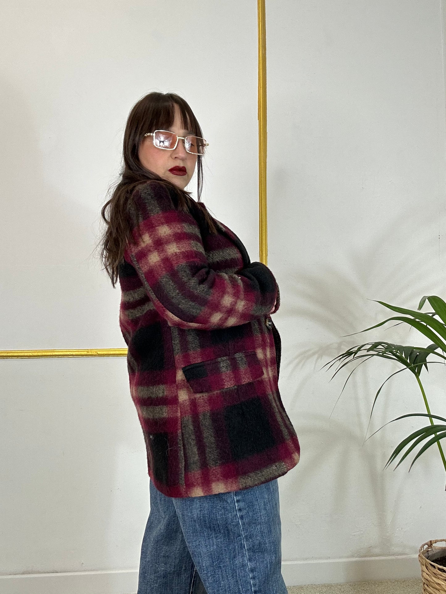 GIACCA QUADRI IN LANA BORDEOUX