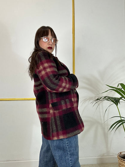 GIACCA QUADRI IN LANA BORDEOUX