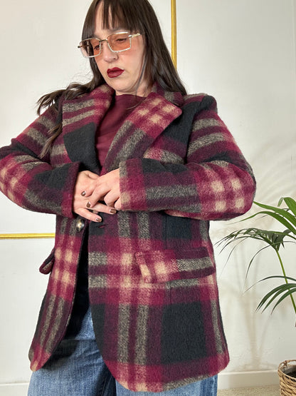GIACCA QUADRI IN LANA BORDEOUX