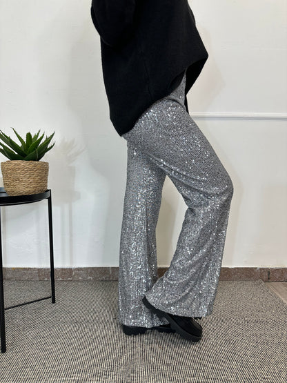 Panta paillettes argento