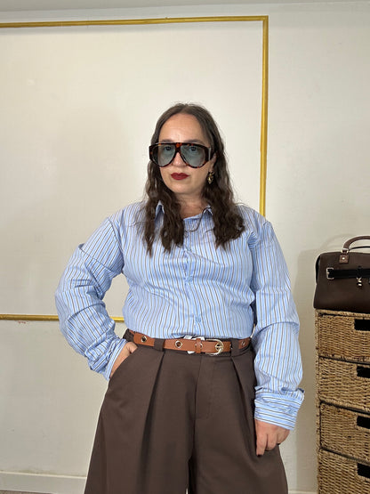 CAMICIA CELESTE A RIGHE