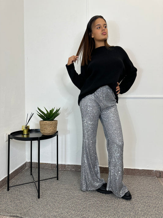 Panta paillettes argento