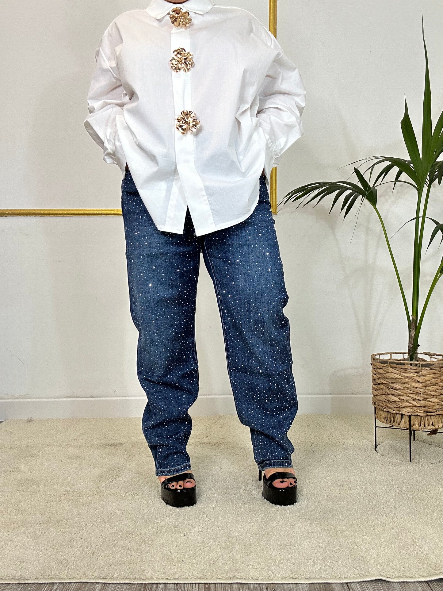 JEANS  BLU CON STRASS LINEA CURVY