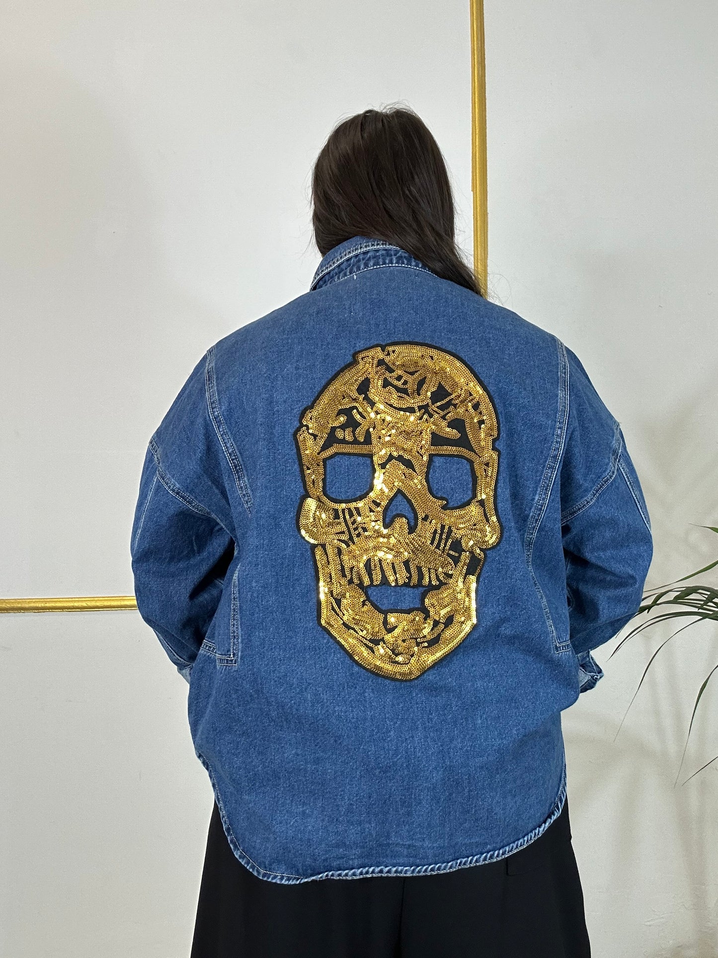 Camicia Jeans Custom – Stelle & Teschio Gold