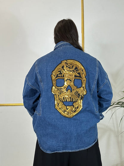 Camicia Jeans Custom – Stelle & Teschio Gold