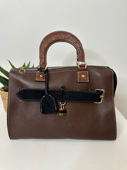 Borsa Marrone Ecopelle Martellata con Tracolla Coccodrillo