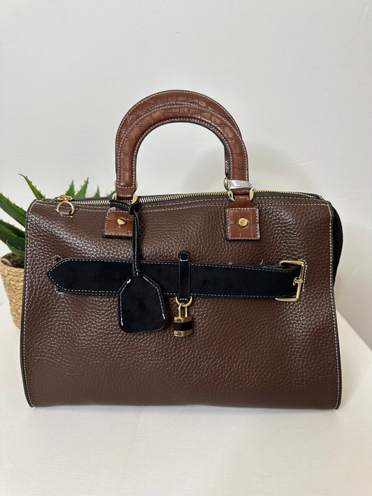 Borsa Marrone Ecopelle Martellata con Tracolla Coccodrillo