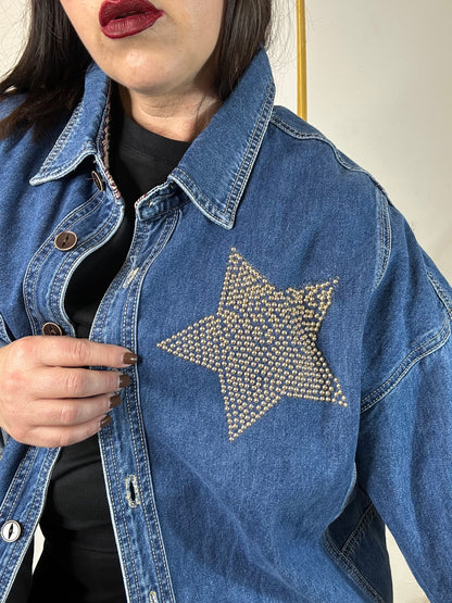 Camicia Jeans Custom – Stelle & Teschio Gold