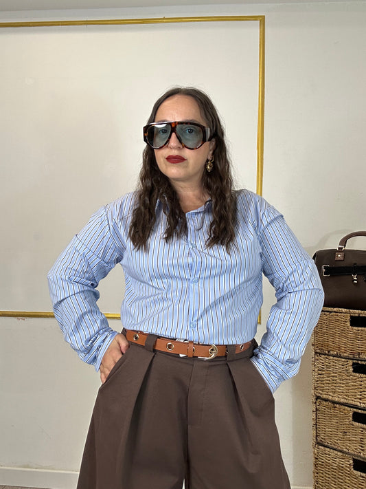 CAMICIA CELESTE A RIGHE