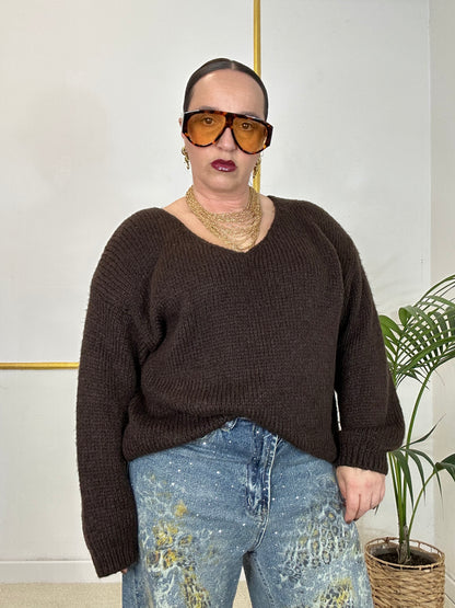 MAGLIA BASICA A V MARRONE