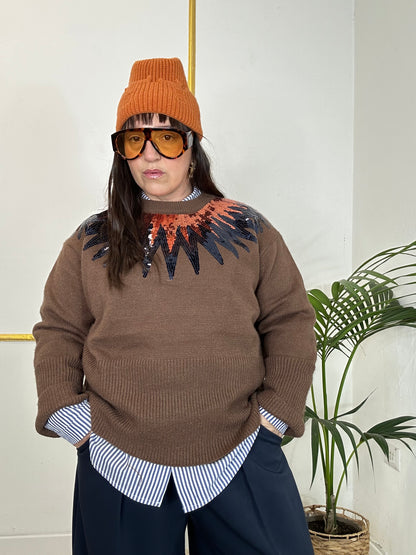 MAGLIA MARRONE CON PAILLETTES