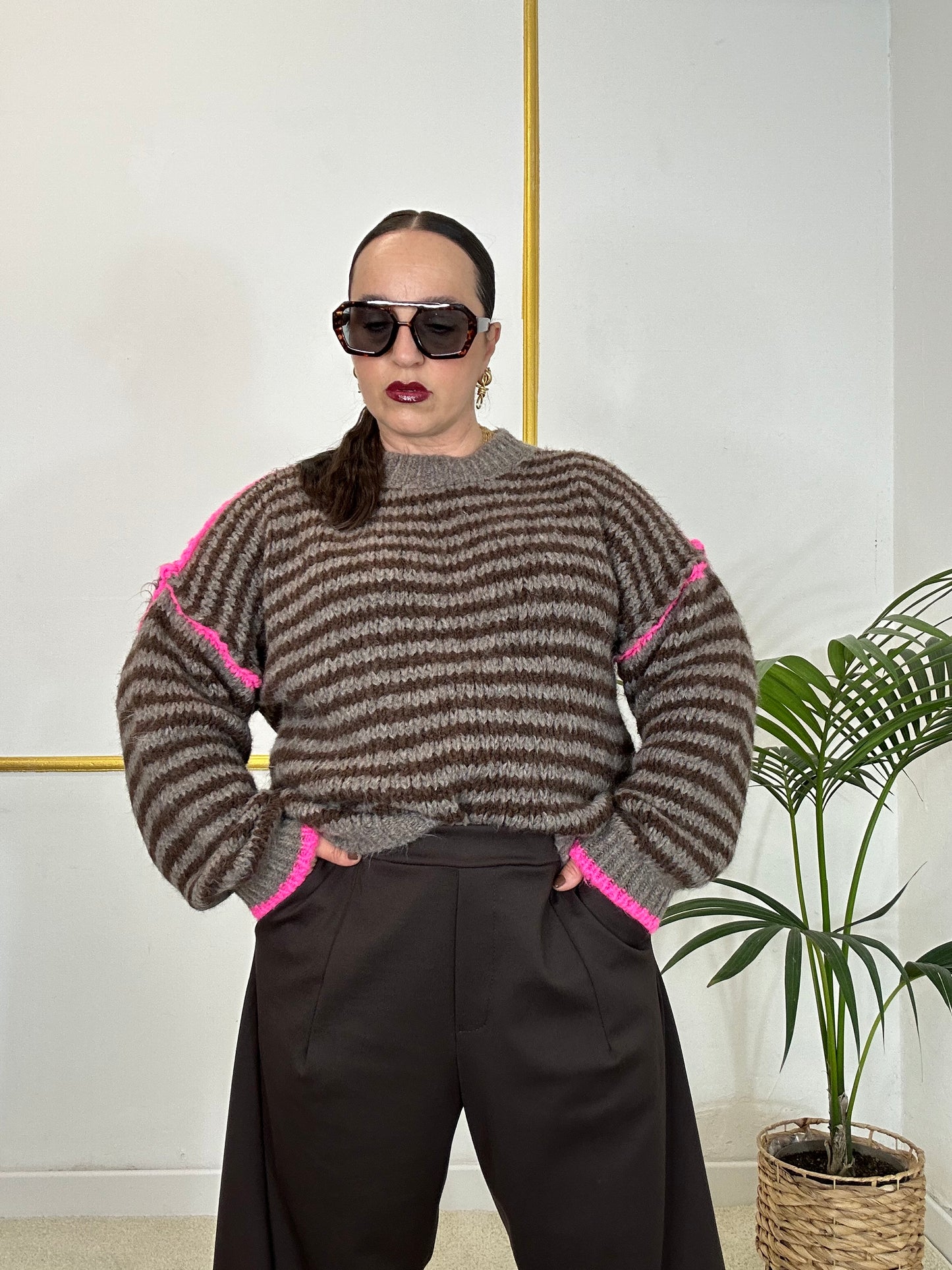 MAGLIA A RIGHE MARRONE