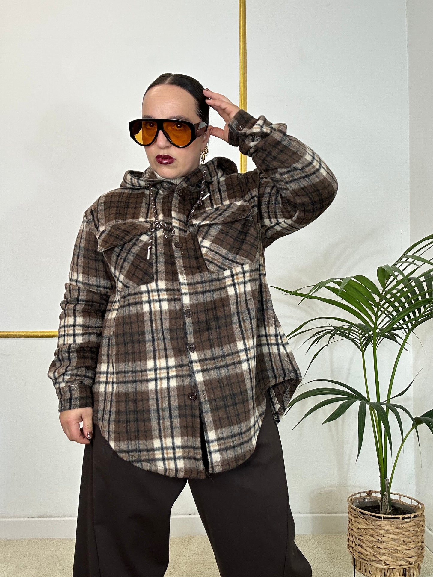 GIACCA/CAMICIA A QUADRI MARRONE