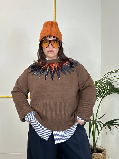 MAGLIA MARRONE CON PAILLETTES