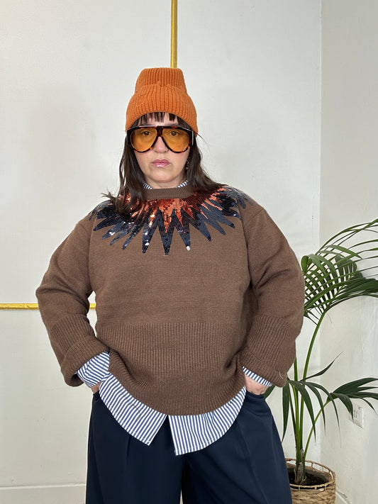 MAGLIA MARRONE CON PAILLETTES