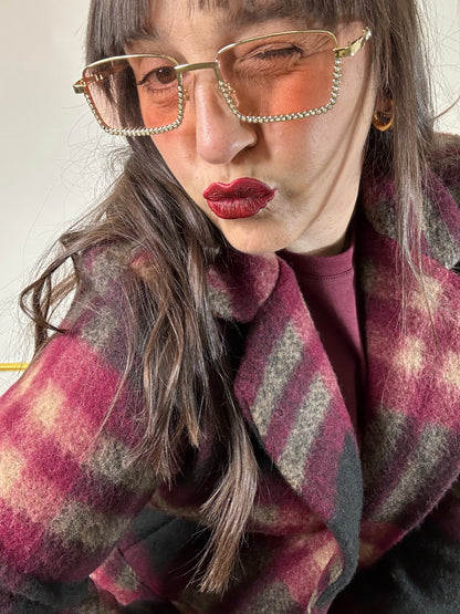 GIACCA QUADRI IN LANA BORDEOUX