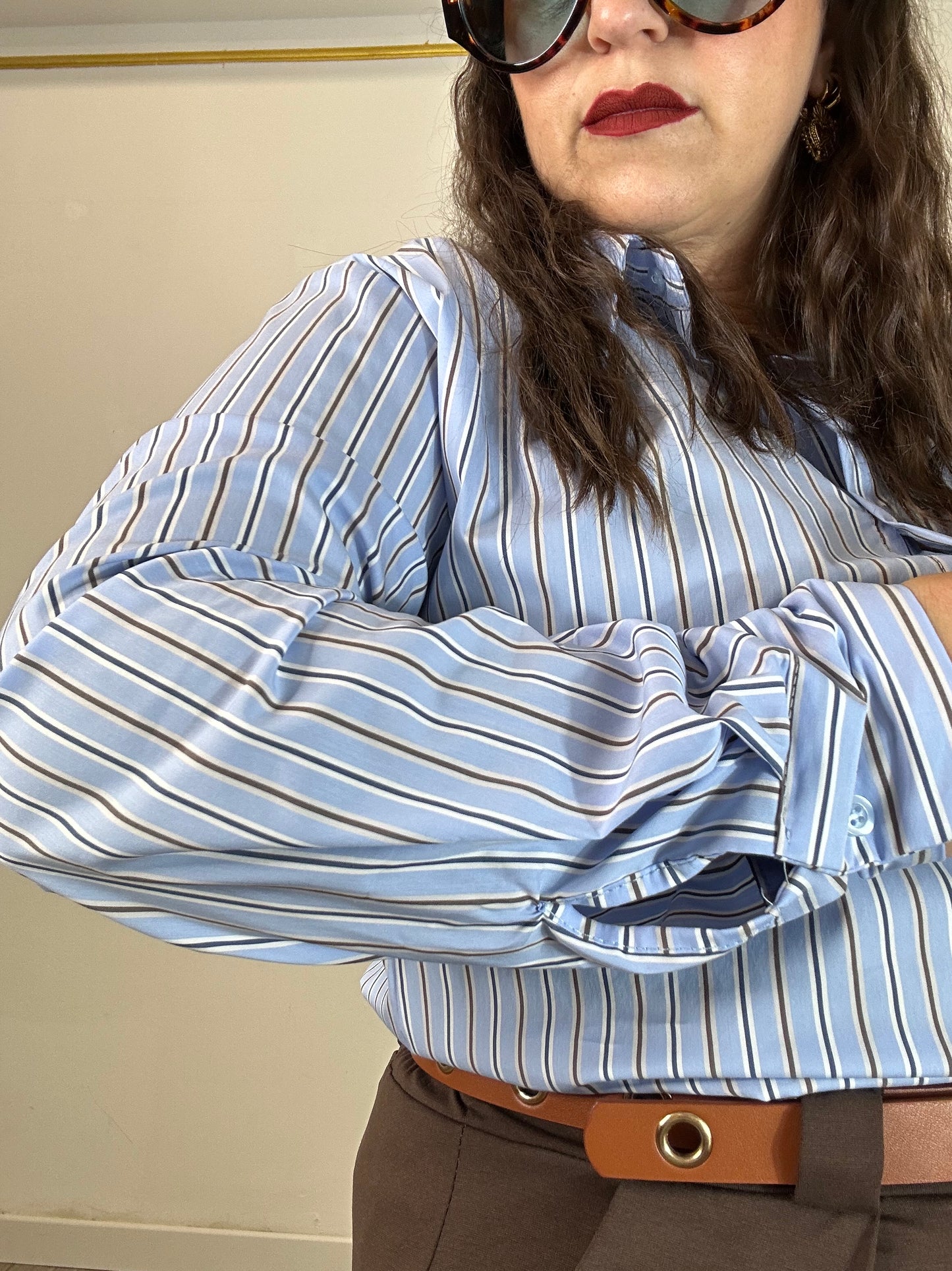 CAMICIA CELESTE A RIGHE