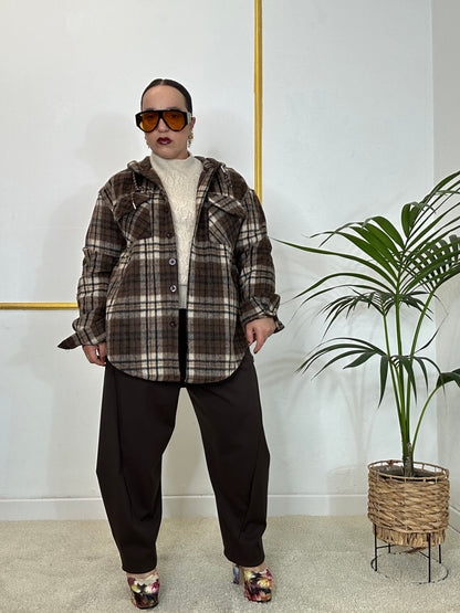 GIACCA/CAMICIA A QUADRI MARRONE