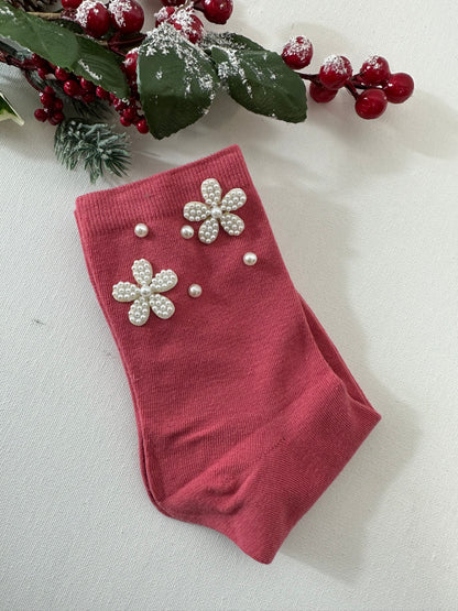 Calzino fiore con perla