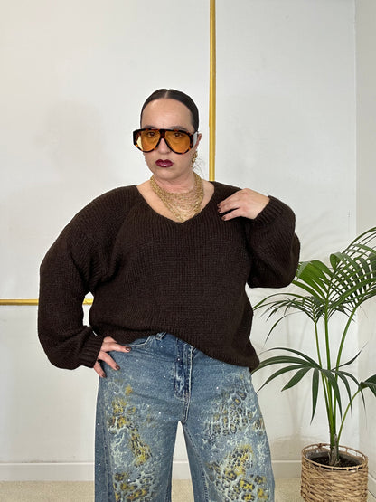 MAGLIA BASICA A V MARRONE