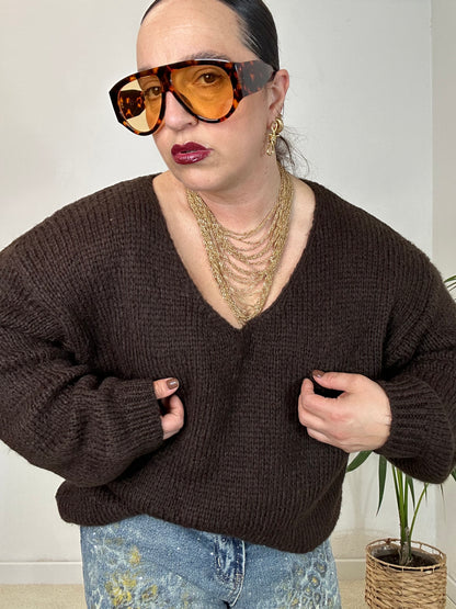 MAGLIA BASICA A V MARRONE