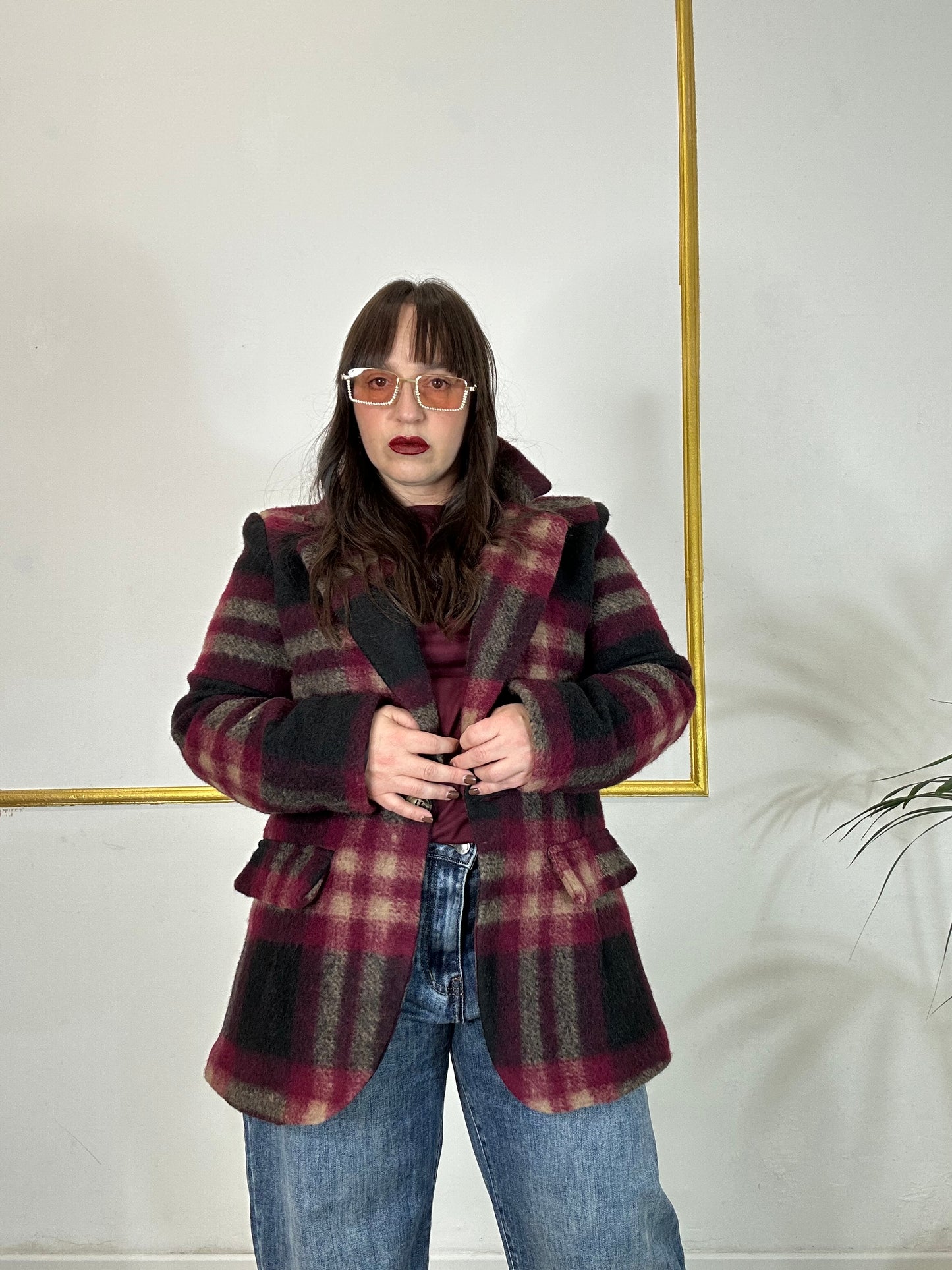 GIACCA QUADRI IN LANA BORDEOUX