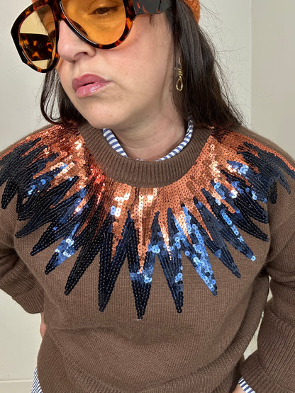 MAGLIA MARRONE CON PAILLETTES