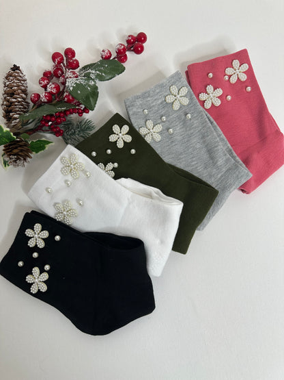 Calzino fiore con perla