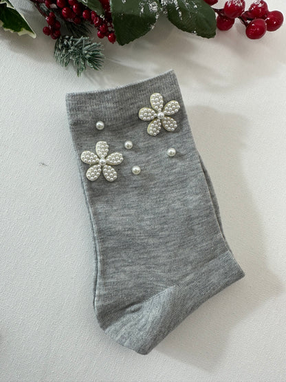 Calzino fiore con perla