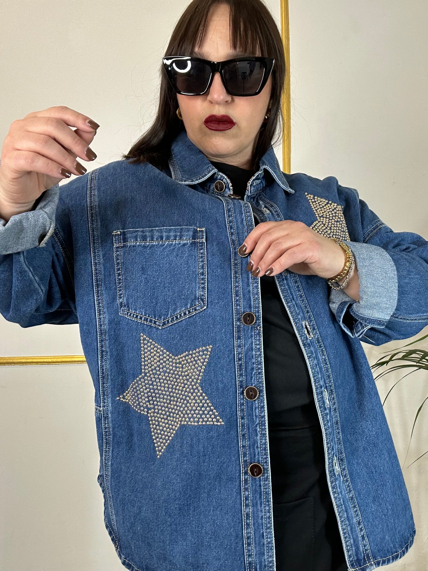 Camicia Jeans Custom – Stelle & Teschio Gold