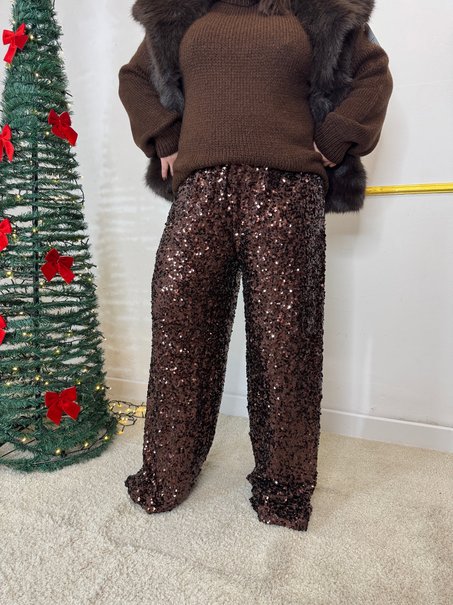 PANTALONE DI PAILLETTES MARRONE