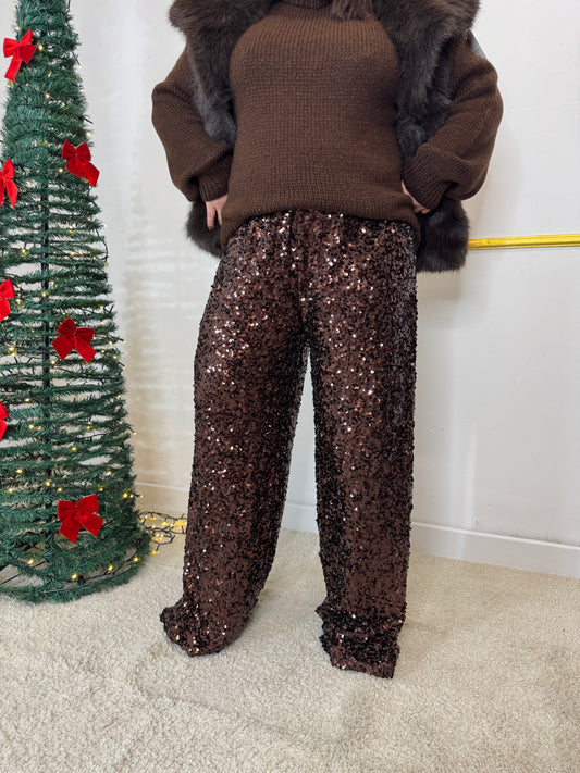 PANTALONE DI PAILLETTES MARRONE