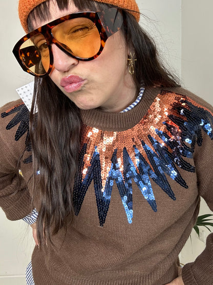 MAGLIA MARRONE CON PAILLETTES