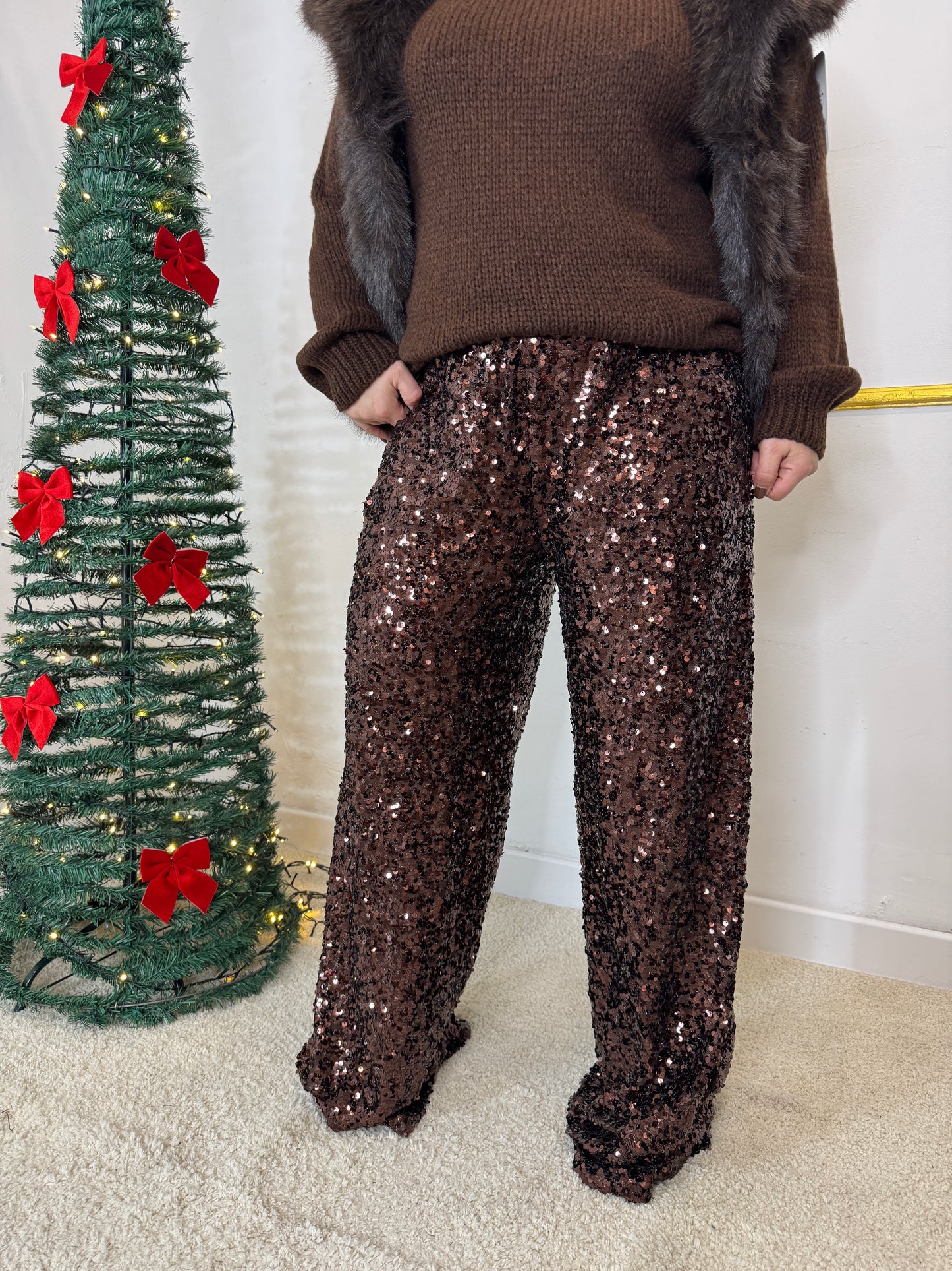 PANTALONE DI PAILLETTES MARRONE