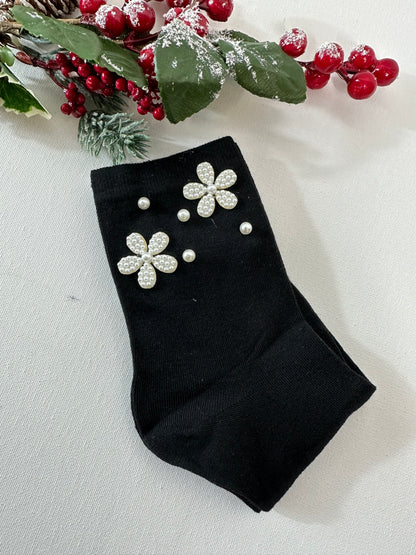Calzino fiore con perla