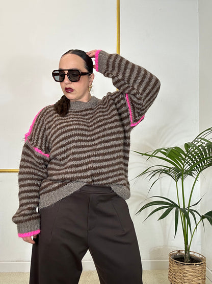 MAGLIA A RIGHE MARRONE